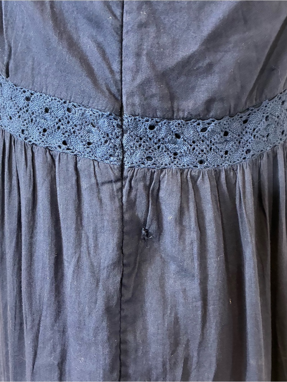 Roller Rabbit Navy Blue Persephone Dress Small Embroidered Lace Tiered Maxi S - Picture 7 of 12